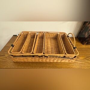 Princess House Utensils Wicker Basket Flatware Caddy Serving Basket w Handle